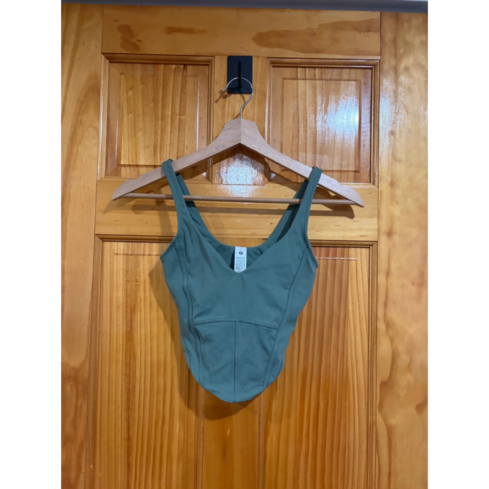 Lululemon Align Corset Tank Top Grey Eucalyptus Green Built In Bra Size 0